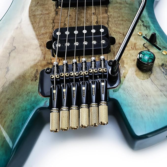 10.5mm Headless Electric Guitar Bridge Black Brass Block Saddle Hardened Steel Plate 2 point tremolo bridge for Fanned-fret 6 String Headless Electric Guitar Replacement parts