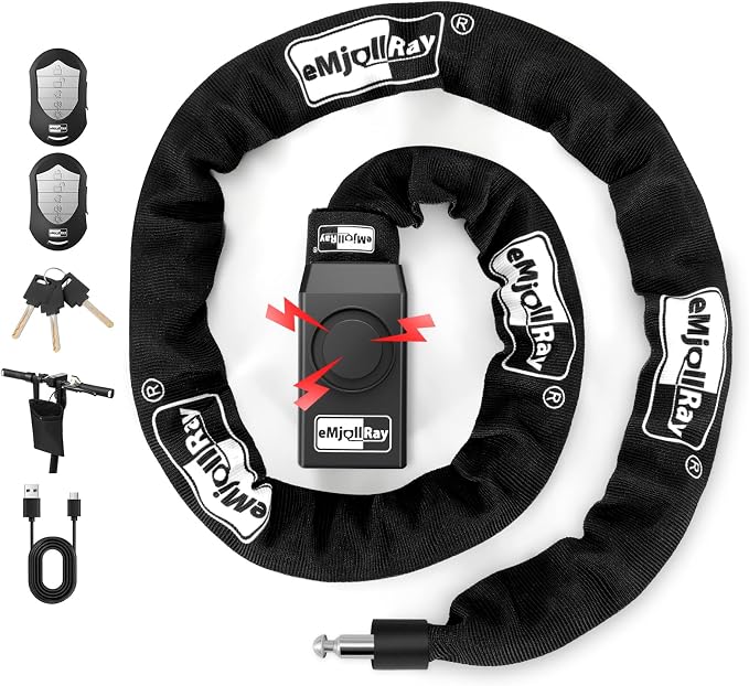 Bike Chain Lock with Alarm E Scooter Lock Anti-Theft Alarm 110dB 4ft Security Heavy Duty with USB C Cable and 3 Keys for Bike/E Scooter/Motorcycle