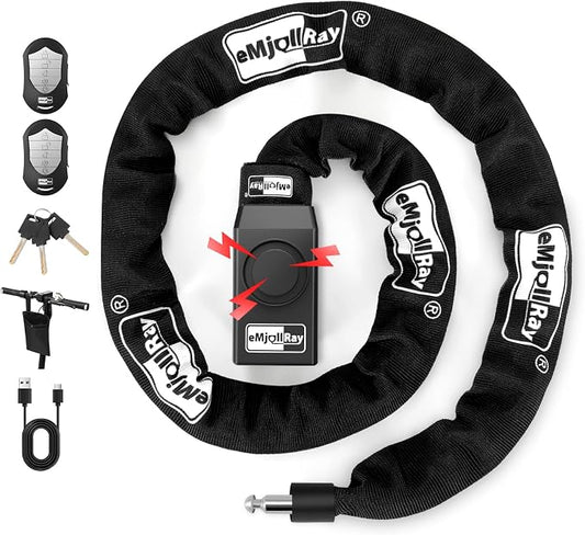 Bike Chain Lock with Alarm E Scooter Lock Anti-Theft Alarm 110dB 4ft Security Heavy Duty with USB C Cable and 3 Keys for Bike/E Scooter/Motorcycle