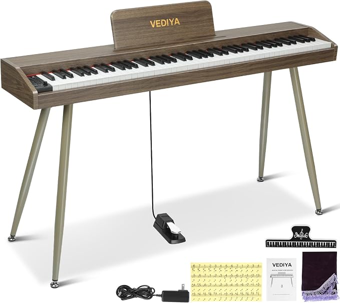Digital Piano Keyboard 88 key,Semi-Weighted Electric Piano,Full Size Acoustic Piano for Beginners with Pedal, USB-MIDI Compatibility (Walnut)