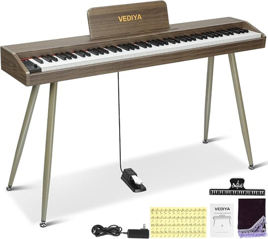 Digital Piano Keyboard 88 key,Semi-Weighted Electric Piano,Full Size Acoustic Piano for Beginners with Pedal, USB-MIDI Compatibility (Walnut)