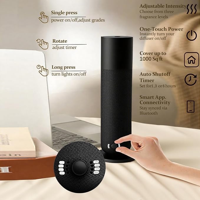 Smart Waterless Essential Oil Diffuser, Scent Air Diffuser with Roy Tranquility Oil Set for Homes Offices Hotels, Covers Up to 1000 Sq.Ft, Adjustable Mist & Timer