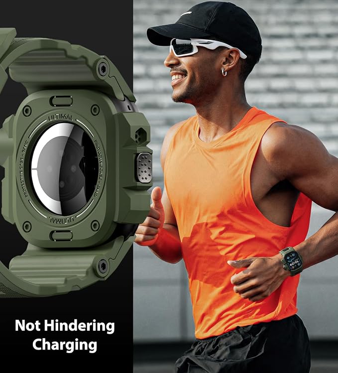 ULTIMAL Rugged Case with Band for Apple Watch 49mm,Compatible with Apple Watch Ultra 3/2/1, Military Grade Shockproof Bumper Cover for iWatch Tactical Band Men (49mm,Green)