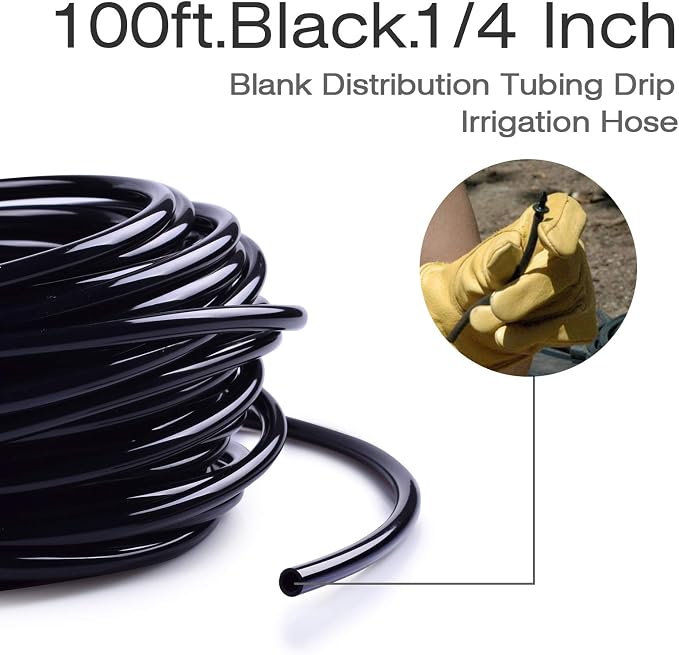 MIXC 100FT 1/4 Inch Blank Distribution Tubing + MIXC Rechargeable 2-Zone Water Timer