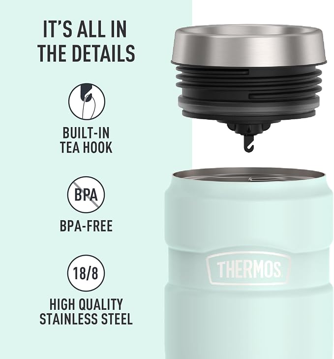 THERMOS Stainless King Vacuum-Insulated Stainless Steel Tumbler - 16oz, Matte Light Blue - Insulated Coffee Tumbler for Hot & Cold Drinks - Leak-Proof & Sweat-Proof for Commuting & Traveling