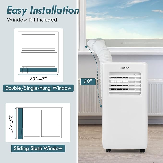COSTWAY Portable Air Conditioner, 10000 BTU Portable AC Unit with Fan & Dehumidifier, Smart Sleep Mode, 24H Timer, Auto Swing & Window Installation Kit, Cools up to 350 Sq.Ft (10000 BTU)