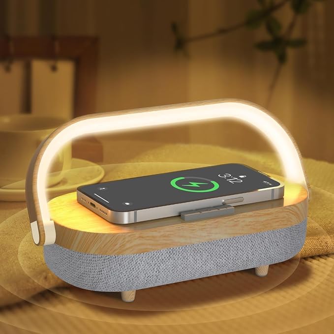 Nightstand Lamp with Wireless Charger,4 in 1 Touch Bedside Lamp Bluetooth Speaker,Portable Dimmable LED Night Light,Corporate Gifts Premium for Employees Clients,Birthday Gifts Women Wife Friend