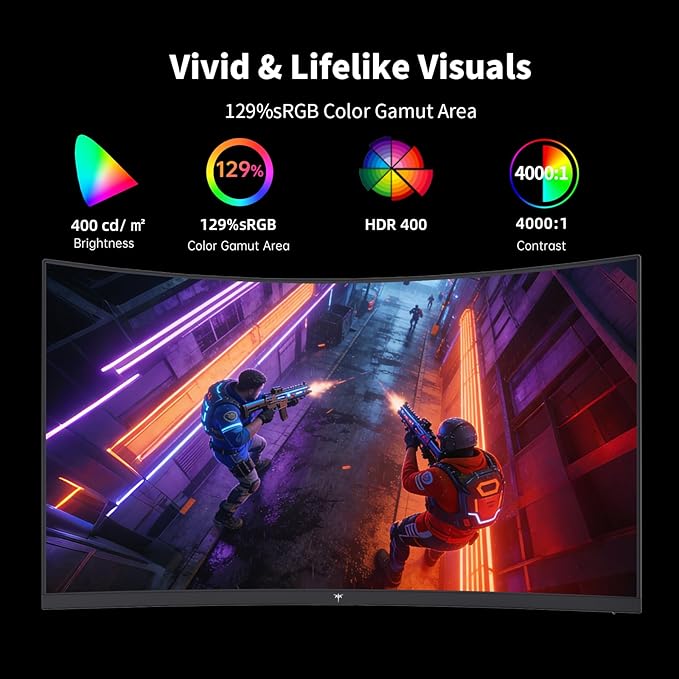 KTC H27S5C 27" Curved Gaming Monitor, 1440P QHD 144Hz 120Hz Monitor, 1500R HVA Panel, HDR400, Adaptive Sync, 400nits, HDMI 2.0 x2, DP 1.4, VESA 100x100 PC Monitor