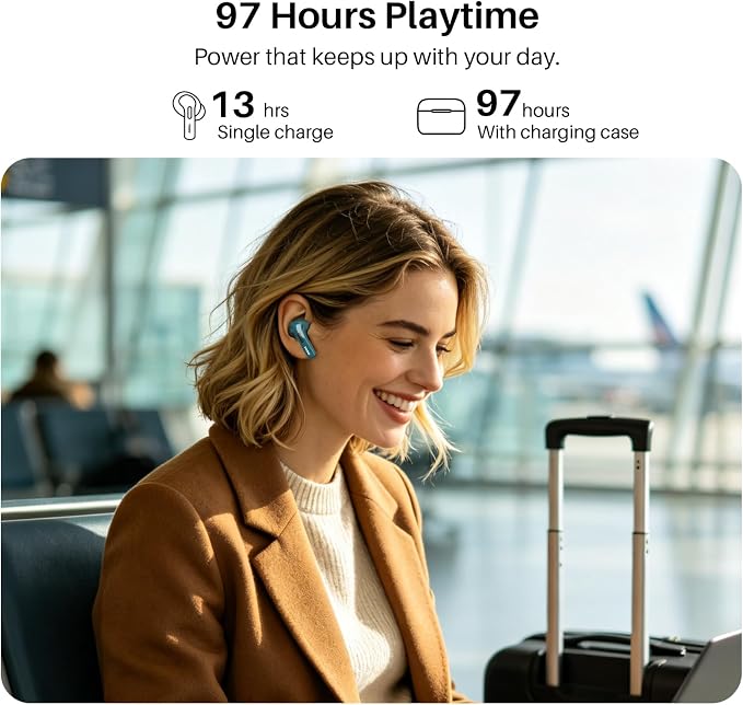 TOZO T20 Wireless Earbuds, Bluetooth 5.3 Headphones with 97H Playtime, IPX8 Waterproof, Dual Mic ENC Call Noise Cancelling, Deep Bass Sound, LED Display, Wireless Charging Case