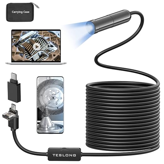 5MP Auto-Focus Endoscope, Teslong 3rd Generation USB Borescope with 5.0 Megapixel Inspection Camera, 16.5ft Waterproof Semi-Rigid Cable & Adjustable Led Lights Probe for Android Phone Windows MacBook