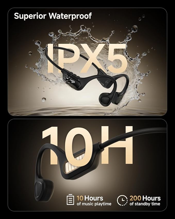 PSIER Bone Conduction Headphones, 2026 Upgrade Bluetooth 6.0 Open Ear Headphones, 10Hrs Playtime Wireless Earbuds with Mic, 23g Lightweight Comfort, IPX5 Waterproof Running Headphones for Gym, Outdoor