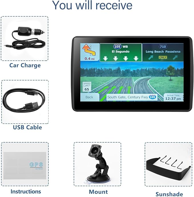 7'' GPS Navigator for Car Truck RV - 2026 North America Maps Free Lifetime Updates, Touchscreen Navigation System, Speed & Red Light Warning, Turn-by-Turn Voice Guidance, for All Cars