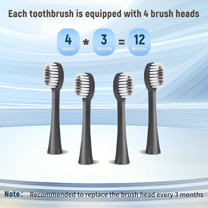 12 Pack Adult Electric Toothbrush Rechargeable Sonic Electric Toothbrush with 4 Brush Heads 6 Modes Timer Function IPX7 Waterproof 3 Colors Available