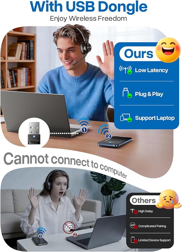 Bluetooth Headset with USB Dongle, Trucker Bluetooth Headset with AI Noise Cancelling Microphone & Mute Button, 50Hrs Single Ear Wireless Headphones for Truck Driver Phone Computer PC Office Work