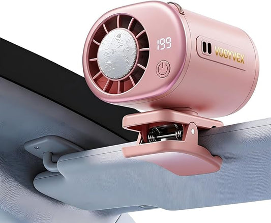 2026 Car Clip on Fan Air Conditioner with Led Display - 360° Rotation Stroller Mini Clip Fan Portable Personal Clip-On Air Conditioner for Shirt Silent Rechargeable Exhaust for Kitchen (Pink)