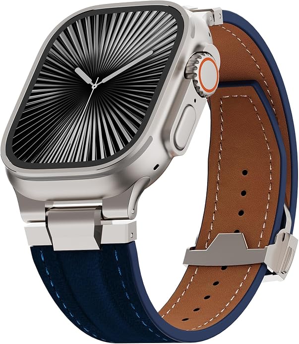 Vintage Genuine Leather Band for Apple Watch Ultra 49mm (2026 Upgrade), Rugged Replacement Strap Compatible with iWatch 46mm 45mm 44mm - for Men Women, Fit Ultra3/2/1, SE 3/2/1, Series11 10/9/8/7/6/5/4