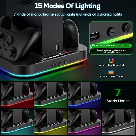 Cooling Stand for Xbox Series S with RGB Light, MENEEA Fast Charger Station with 2x1400mAH Batteries,Cooler Accessories with 3-Speed Adjustable Fan, Dual Charger Dock, 15 Light Modes, 2.0 USB Port