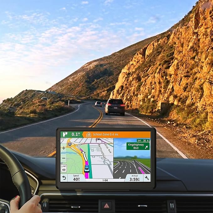 GPS Navigator for Car, 2026 Map 7 inch Touch Screen Car GPS 256-16GB,Voice Turn Direction Guidance, Support Speed and Red Light Warning, North America Lifetime map Free Update Truck(Brown)