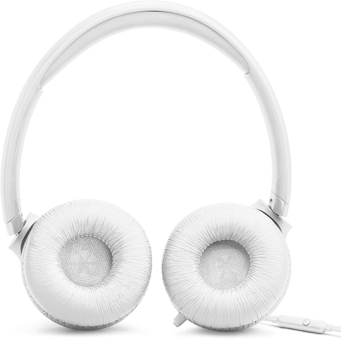 JBL Tune 530 - Wired on-Ear Headphones with a 3.5mm aux Jack and JBL Pure Bass Sound, Tangle-Free Flat Cable, Hands-Free Calls, Lightweight, Comfortable, and Foldable (White)