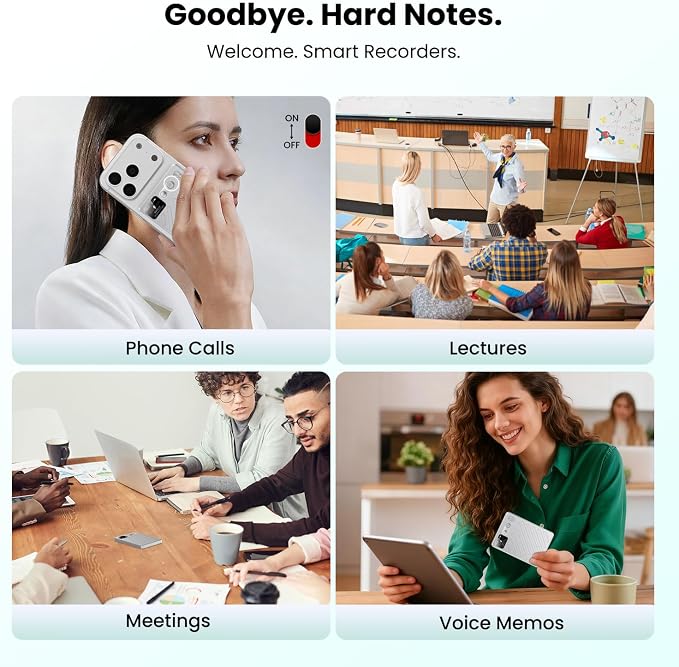 AI Voice Recorder, AI Transcription & Summary, APP Control AI Note Taking Device Supports 132+ Languages, 100H 64GB Memory, Magnetic Audio Recorder for Lectures, Learning, Meetings, Calls, Silver