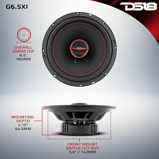 DS18 GEN-X6.5 Coaxial Speaker - 6.5", 3-Way, 165W Max, 50W RMS, Black Paper Cone, Two Mylar Dome Tweeters, 4 Ohms - Clarity Unparalled by Other Speakers in Their Class (2 Speakers)