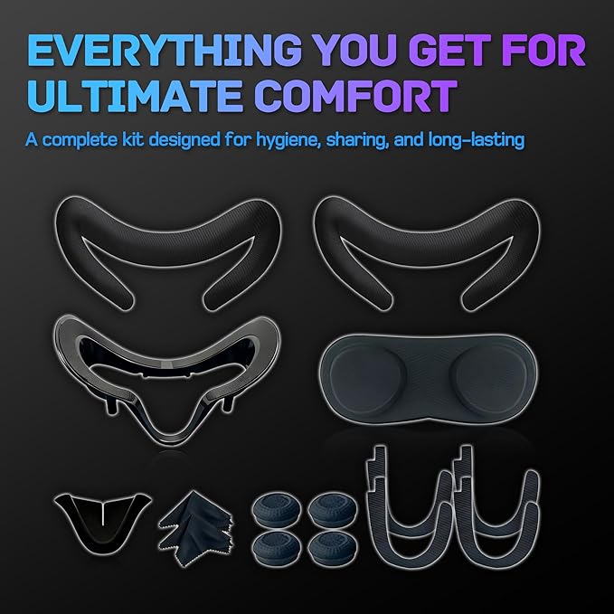 Valve Index Face Gasket Complete Ice Silk Washable Hygienic VR Cover for Valve Index Headset,Magnetic Bracket 2X Silk Ice Foam Pads Lens Cover Nose Pad 4 Thumbstick Caps 2 Cloths 2 Spare Tapes