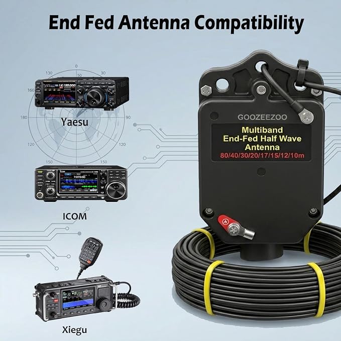 JYR8010-150W End Fed Half Wave Antenna for Ham Radio 8 Band 10m 12m 15m 17m 20m 30m 40m 80m Long Wire Antenna, 1:64 Balun No Tuning Great for POTA/SOTA