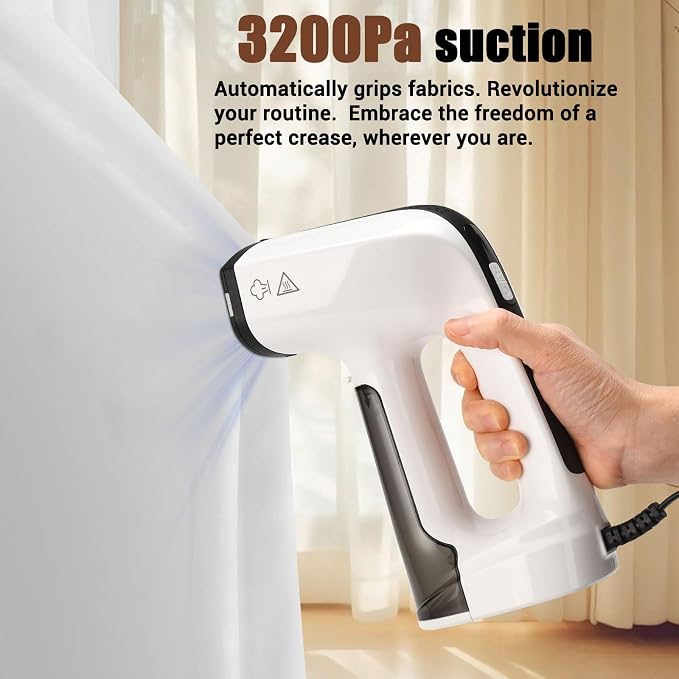 Vacuum Steamer for Clothes, Suction Handheld Clothes Steamer, 3200Pa Dual Mode, LED Display, Portable Travel Steamers for Clothes, Steaming & Ironing 2 In 1, 160ml Water Tank (for 110-120VUse)