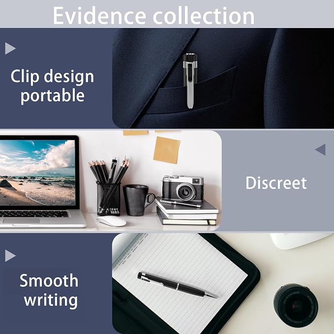 SRVR Hidden Camera Pen — 1080P Spy Pen Camera with Video Recording | 32GB Local Storage, 120-Min Battery, Portable Mini Body Camera | For Meeting & Home Monitoring (Bright Silver)