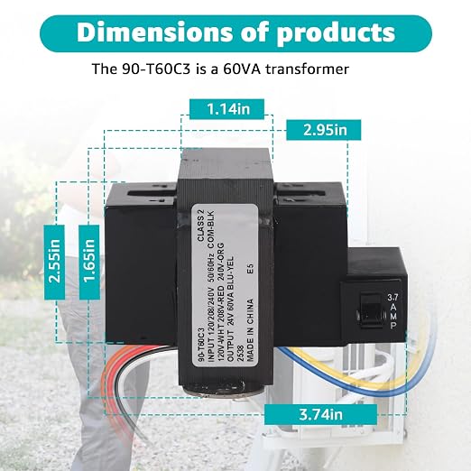 90-T60C3 Transformer 120/208/240V to 24V 60VA Foot Mount Class 2 Transformer Replacement for Industrial, Heating, Air Conditioning Controls Applications