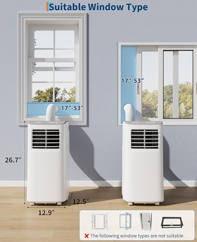 GarveeTech Portable Air Conditioner, 8,000 BTUs Room Air Conditioner for Home Office with Dehumidifier, Cooling, Fan 3 in-1, 24 Hour Timer, Drainage-Free Cooling, Cools Up to 350 Sq. Ft., White