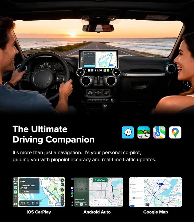 11.5" Dual Knob Android 13 Car Stereo for Jeep Wrangler JK (2007-2018) Dodge Ram 1500 (2009-2012) - 4G+64G Radio Upgrade with Wireless CarPlay Android Auto, QLED Touch Screen
