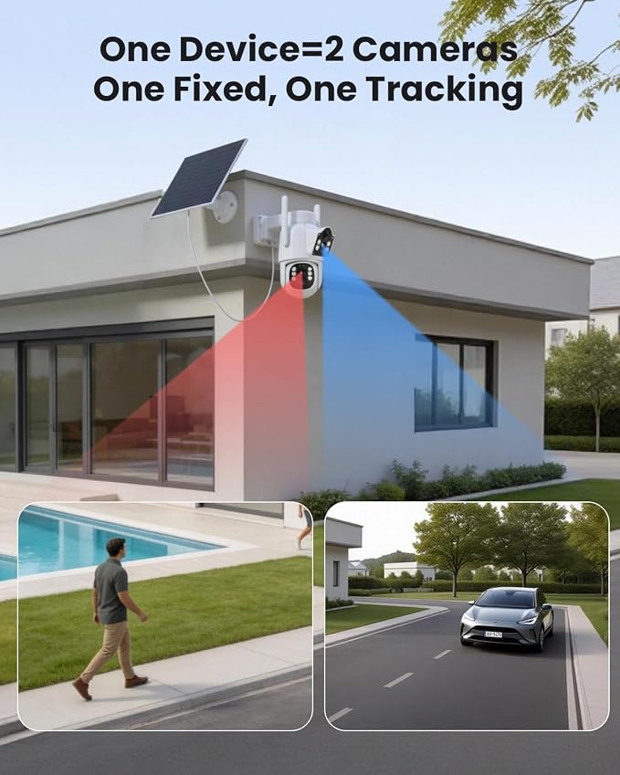 Hiseeu 4MP Dual Lens Wireless Solar Camera Outdoor for Home Security | 5G & 2.4G WiFi Pro, Auto Tracking, 360°PTZ, Motion Detection, 2-Way Audio, Color Night Vision, IP66 Waterproof
