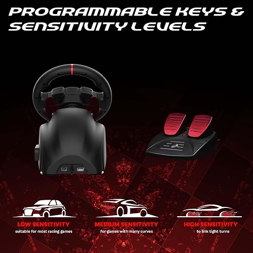 SUBSONIC Superdrive 220RS Racing Wheel Switch 2/Switch PS4 PC Xbox series | Steering Wheel with Dual Joysticks for GTA 6 & Famring simulator- LED - Vibration - Diameter 22 cm, Rotation 180° - Pedals