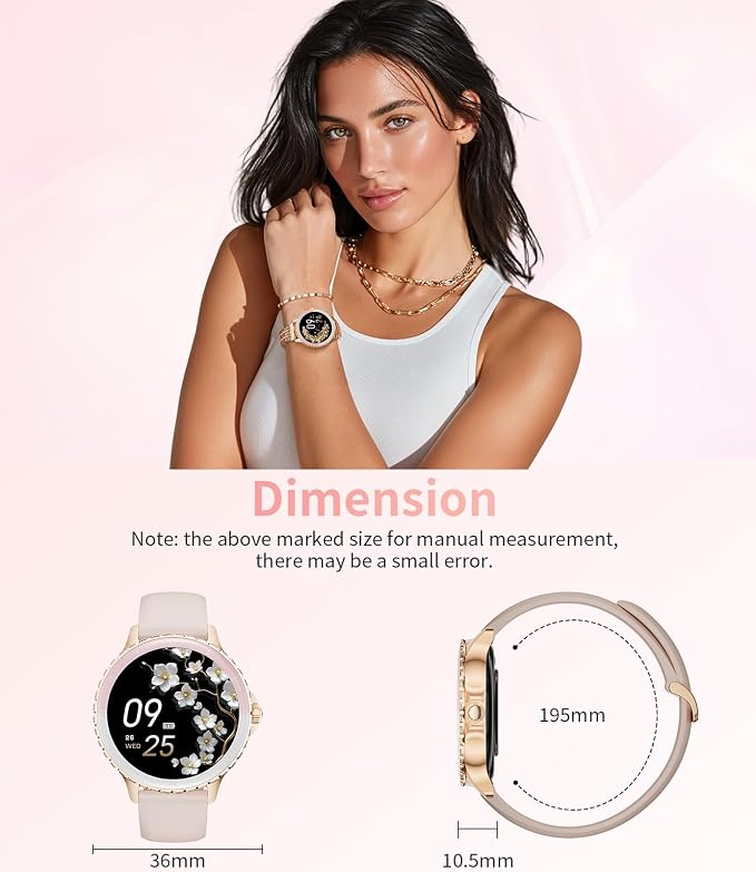 SUNKTA Smart Watch for Women (Answer/Make Call),1.27" Curved Display Smartwatch with Female Cycle/Sleep Monitor,5ATM Waterproof Fitness Tracker 100 Sport Modes Pedometer for Android/iOS,Gold