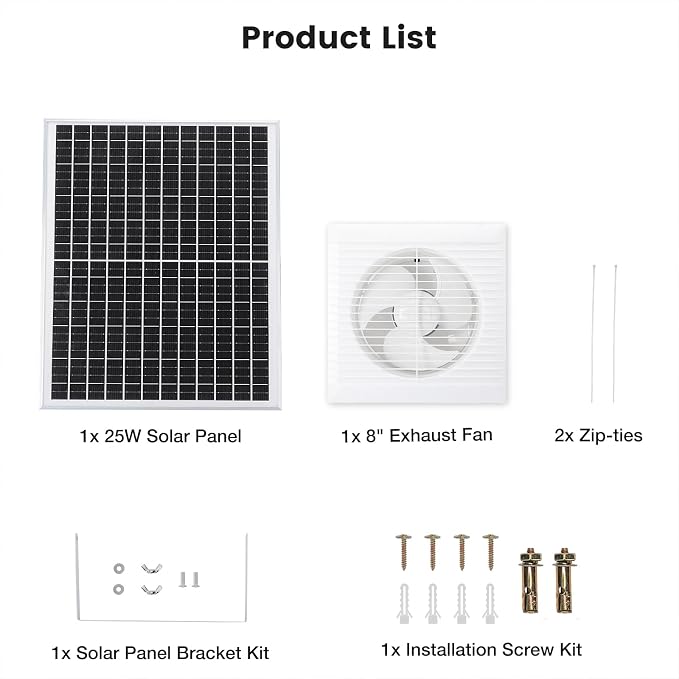 Fanspex Solar Exhaust Fan, Solar Powered Vent Fan Kit for Outside Greenhouse Shed Chicken Coop (8" Fan)