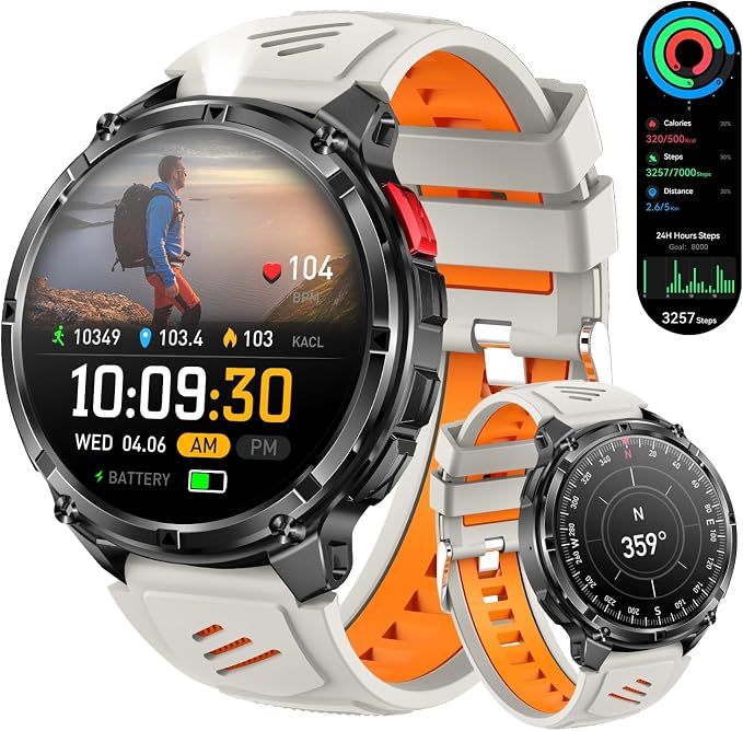 Military Smartwatch for Men with Compass & Flashlight, Bluetooth Calling Rugged Outdoor Smart Watch, Fitness Tracker with Heart Rate Sleep Monitor, Waterproof Tactical Smartwatch for Android iPhone
