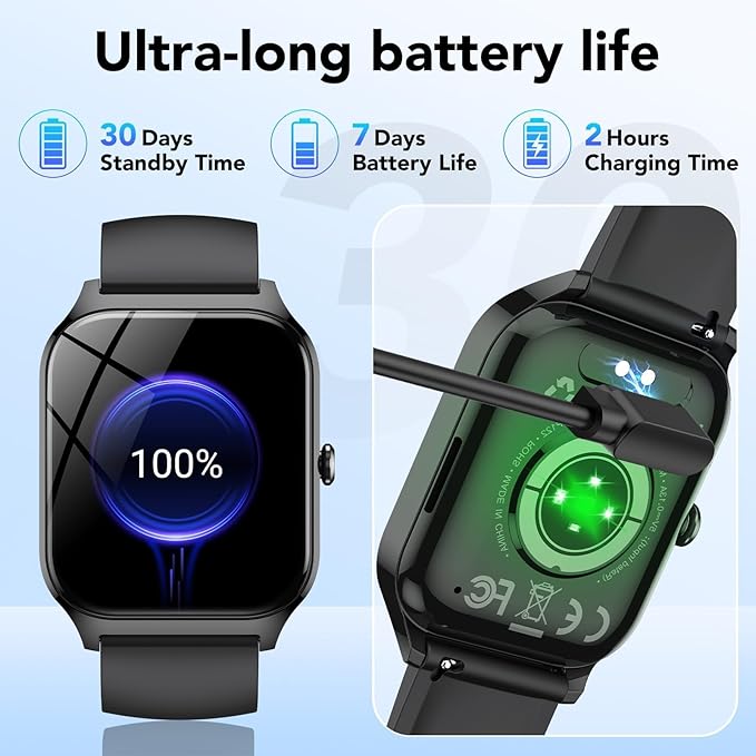 Smart Watch for Men Women,1.85" HD Fitness Tracker with Bluetooth Calls/ AI Voice Control, 120+Sports Modes, 24/7 Heart Rate/Sleep Monitor, Pedometer, Calories, Waterproof Smartwatch for Android iOS