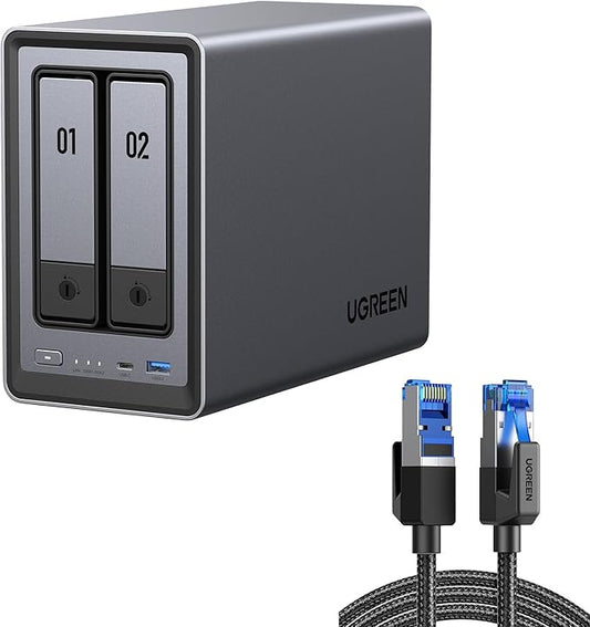 UGREEN NASync DXP2800 2-Bay Desktop NAS,Network Attached Storage (Diskless) Bundle Cat 8 Ethernet Cable 3FT, High Speed Braided 40Gbps 2000Mhz Network Cord Cat8 RJ45 LAN Cables