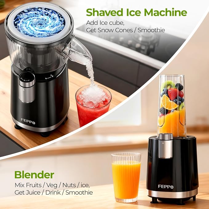FEPPO Snow Cone Machine & Smoothie Blender 2 in 1, 700W Powerful Shaved Ice Machine Slushine Machine, Frozen Margarita Machine with Stainless Steel Blade, Smoothie Recipe, for Home Kitchen Party