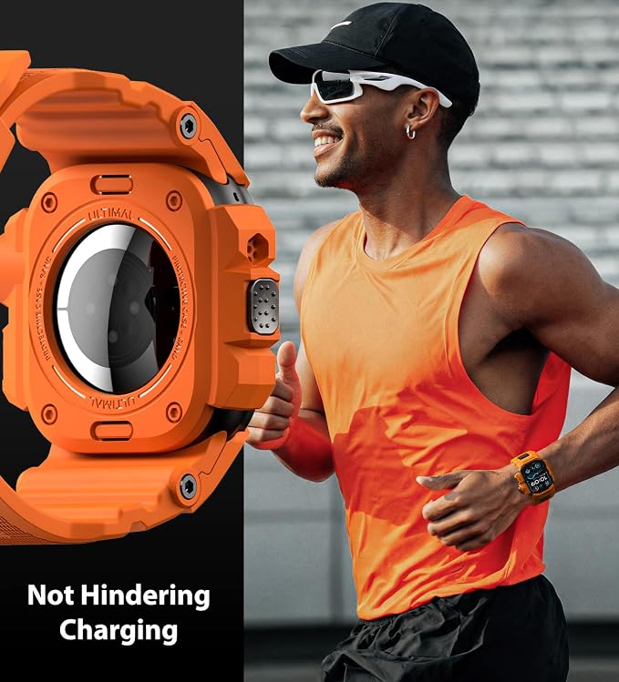 ULTIMAL Rugged Case with Band for Apple Watch 49mm,Compatible with Apple Watch Ultra 3/2/1, Military Grade Shockproof Bumper Cover for iWatch Tactical Band Men (49mm,Orange)