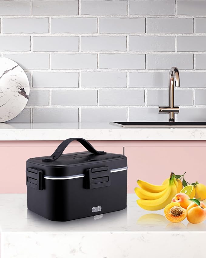 Nifogo Electric Lunch Box for Adults 80W Portable Heated Lunch Box for Men 3 in 1 Portable Food Warmer 110V/12V/24V with 1,8L Removable Stainless Steel Container & Bag(Black)
