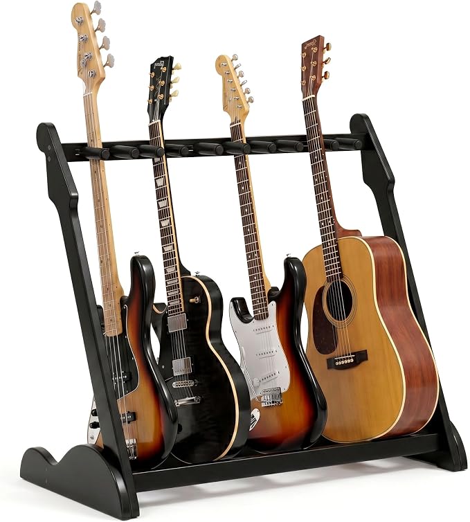 Guitar Stand Rack, Multi-Guitar Display Rack Adjustable Bamboo Guitars Holder Electric Guitar Stands Floor Storage for Bass Acoustic, Home Studio, Band Stage (Black-B)