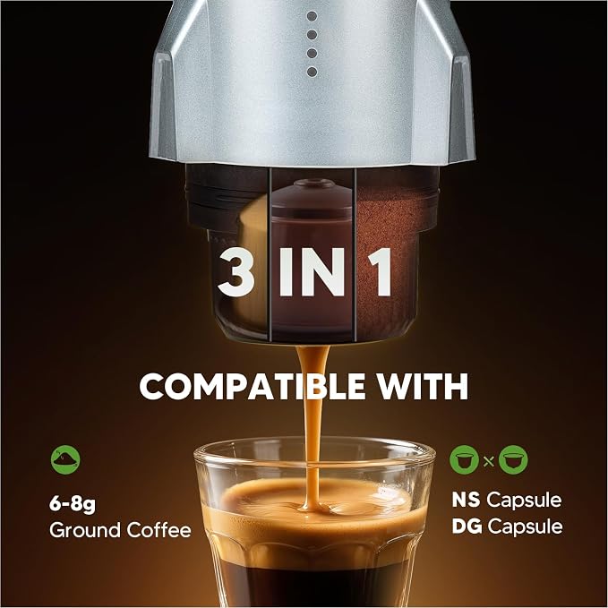 3 in 1 Portable Espresso Machine On the Go, Electric Espresso Maker Self-Heating,Mini backpacking Coffee Maker Compatible With NESPRESSO Pod,DolceGusto Pod and Ground Coffee For Travel
