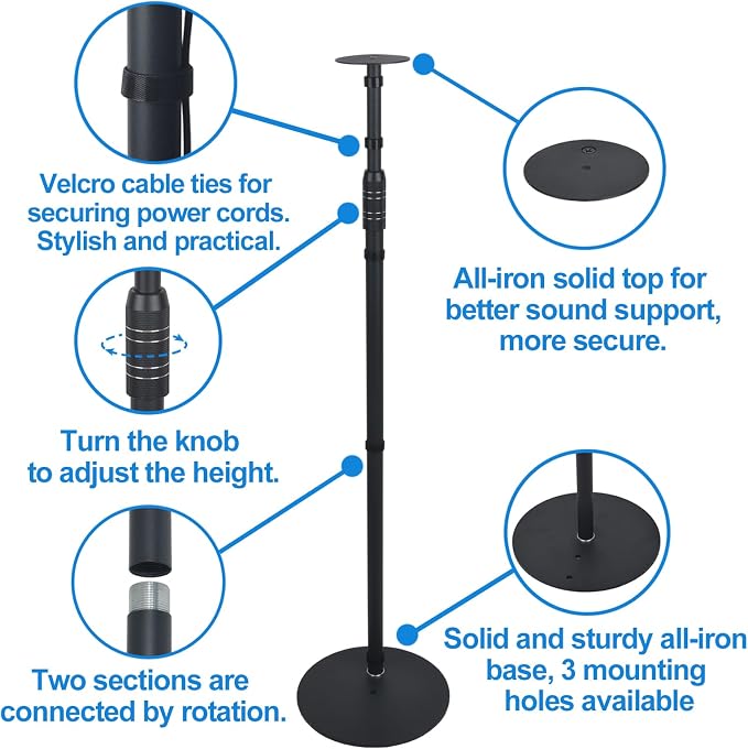 Speaker Stands for Sonos Era 100 or Era 100 SL,Adjustable Height from 33" to 47",Easy DIY Assembly,HD-628,2 Packs,Black
