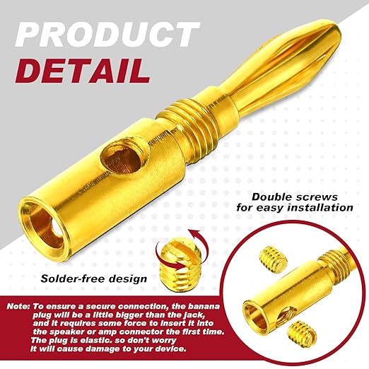 Yaocom 18 Pairs/ 36 Pcs Speaker Banana Plugs, 24k Gold Plated Dual Screw Type Speaker Connector for Speaker Wire, Speaker Cable Connectors for Theater, Wall Plate, Audio Video Receive and Sound System