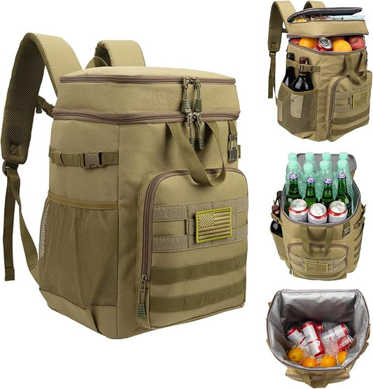 Pyrrhus 43L Cooler Backpack 45/55 Cans Insulated Leak Proof Tactical Backpack,2 Insulated Comaprtments Thermal Bag,Large Lunch Outdoor Backpack for Picnic, Beach, Work,Trip