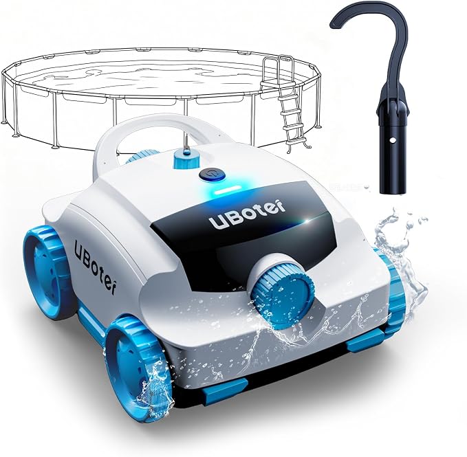 Cordless Robotic Pool Vacuum UBoter E10, Dual-Layer Filtration, Powerful Edge Corner Cleaning, 120–150 Mins Runtime, Auto Parking, No Debris Leakage, for Above Ground Flat Bottom Pools Up to 860 Sq.Ft
