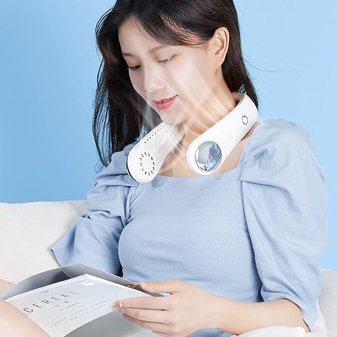 Leafless Hanging Neck Fan,[Instant Cooling] Personal Air Conditioner | Built-in Refrigerating Chip Wearable Cooling Fan with 360° Wind Outlet Portable Hang for Hot Flashes