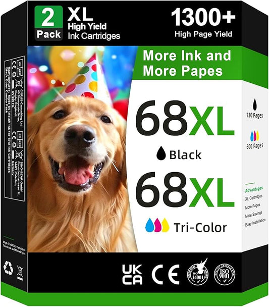 68e 68 68XL Ink Cartridges Black Color Combo Pack Compatible for HP 68 Ink Cartridges Black Color Combo Pack for HP Ink 68 Fit for Envy 6155e 6555e 6100e 6165e 6500e 6152e 6552e 6558e Printer (2 Pack)